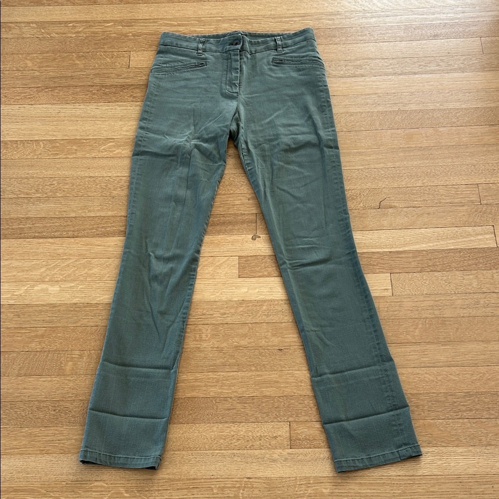 THEORY olive green Kettly D/Legion pants sz 4 zipper pockets 55% cotton